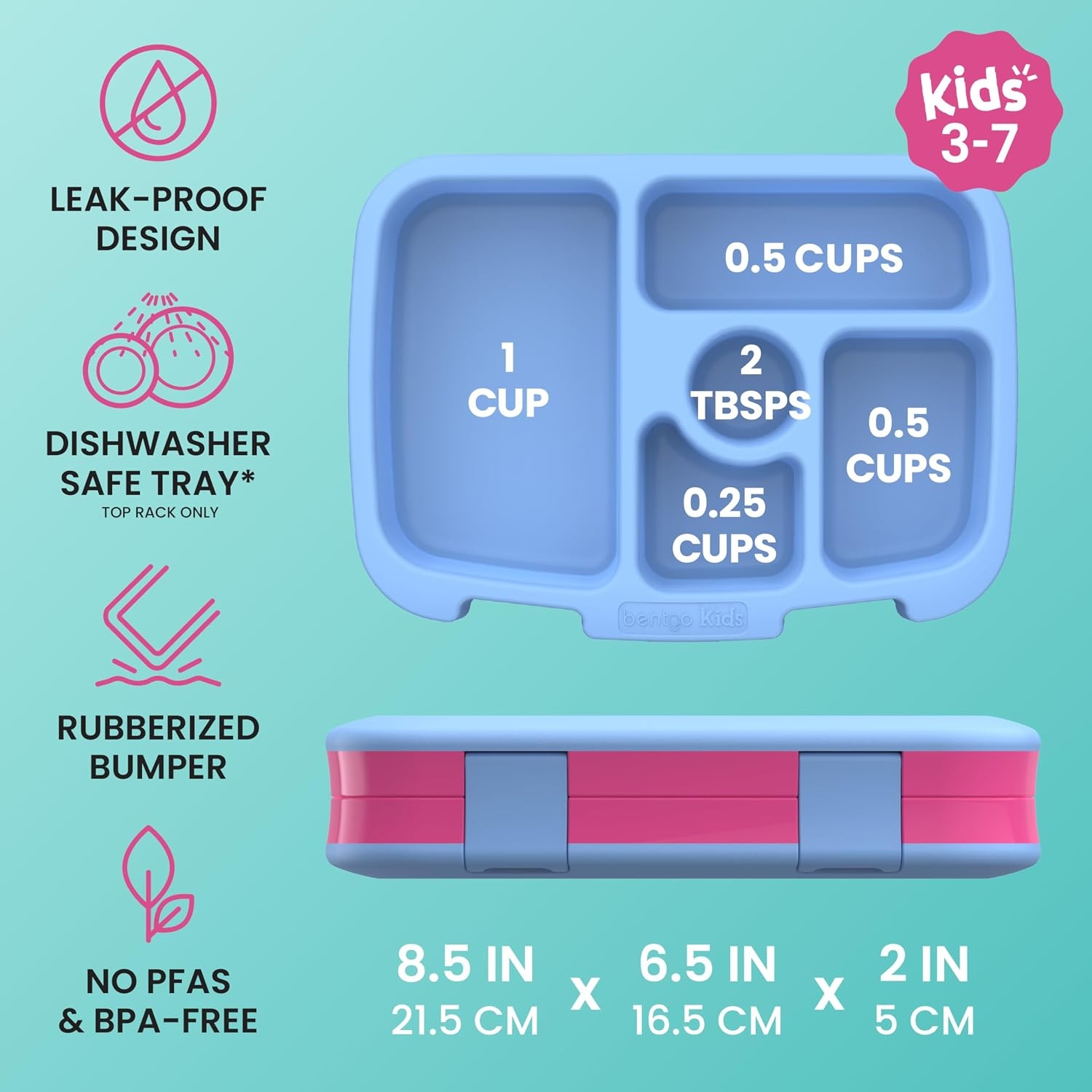 image:imageBentgo Kids Prints LeakProof 5Compartment BentoStyle Kids Lunch Box Ideal Portion Sizes for Ages 37 Durable DropProof Dishwasher Safe PFAS amp BPAFree Materials NEW Ballet amp BowsRainbows and Butterflies