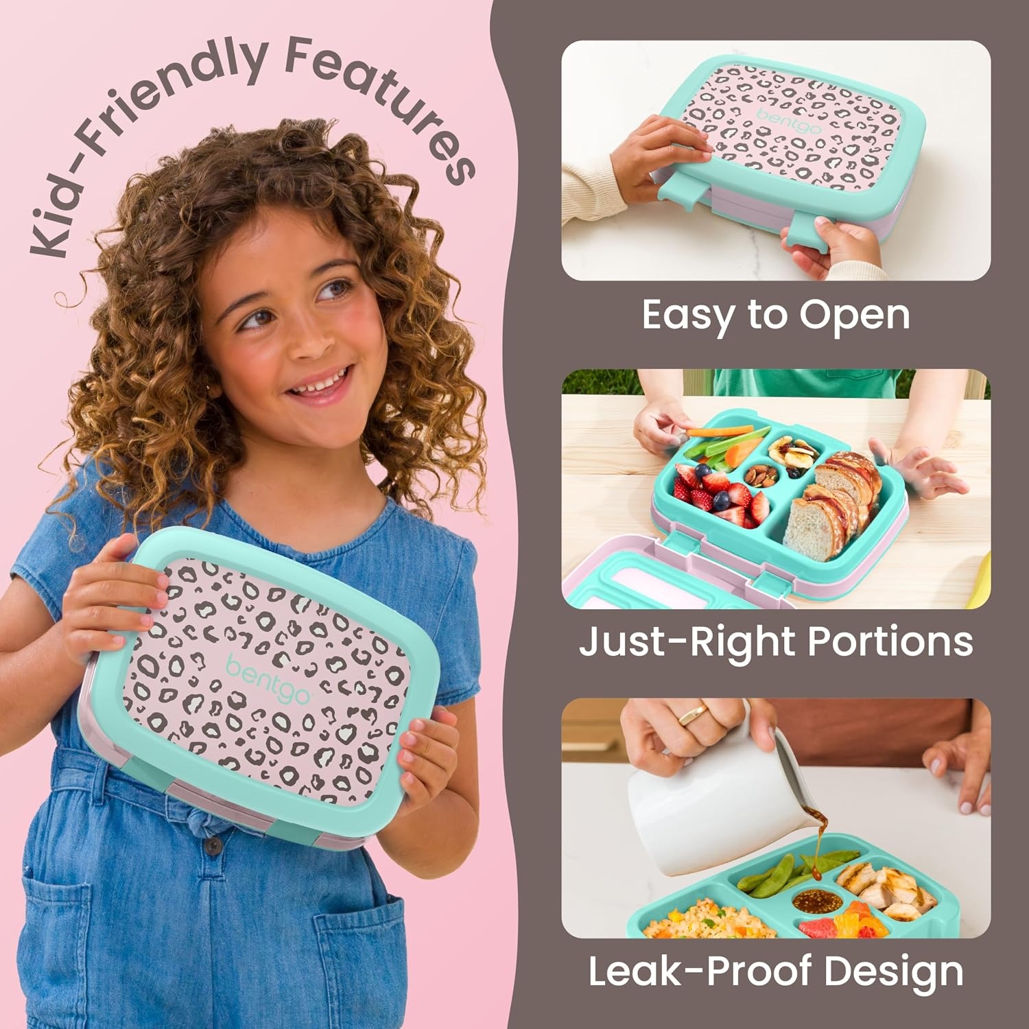 image:imageBentgo Kids Prints LeakProof 5Compartment BentoStyle Kids Lunch Box Ideal Portion Sizes for Ages 37 Durable DropProof Dishwasher Safe PFAS amp BPAFree Materials NEW Ballet amp BowsLeopard