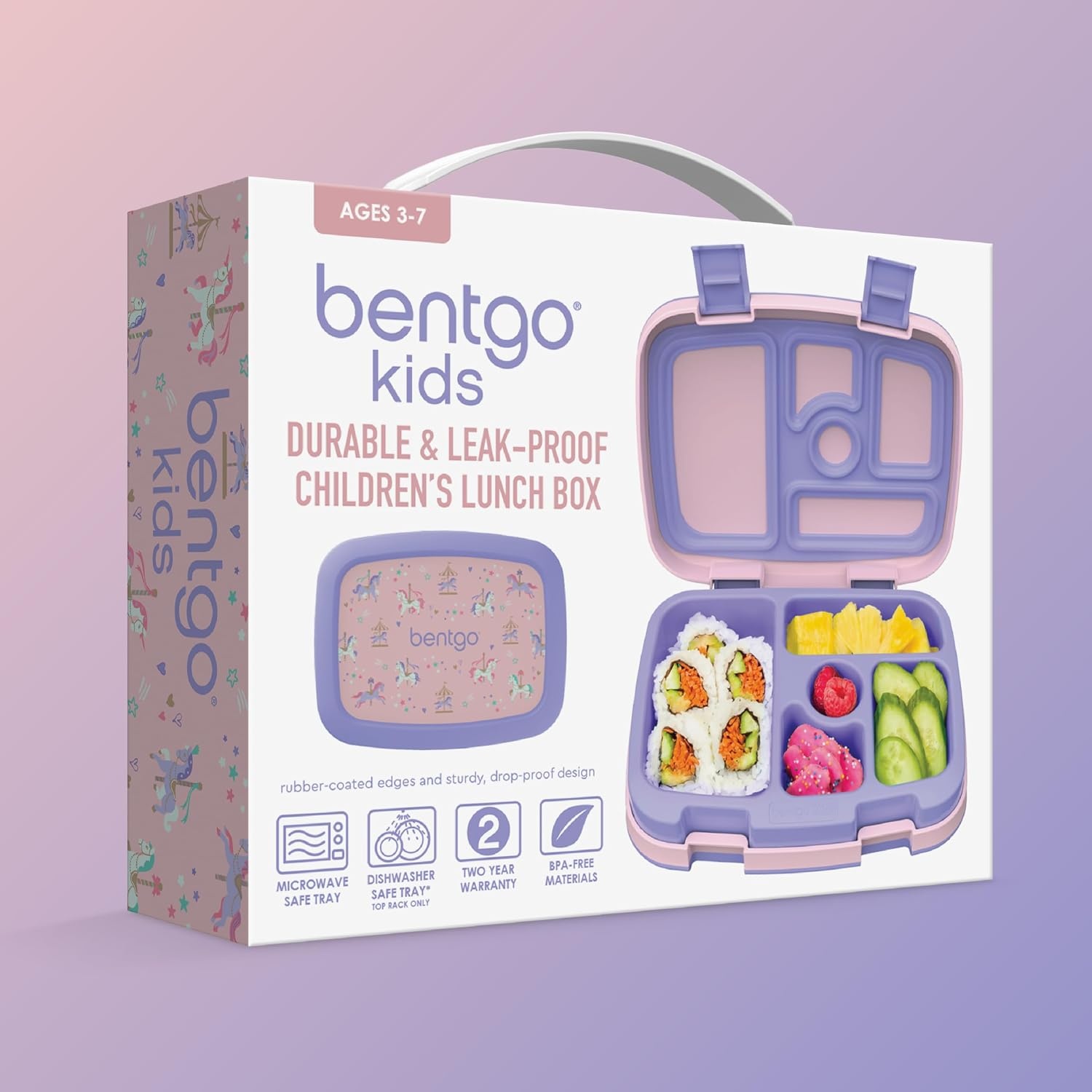 image:imageBentgo Kids Prints LeakProof 5Compartment BentoStyle Kids Lunch Box Ideal Portion Sizes for Ages 37 Durable DropProof Dishwasher Safe PFAS amp BPAFree Materials NEW Ballet amp BowsCarousel Unicorns