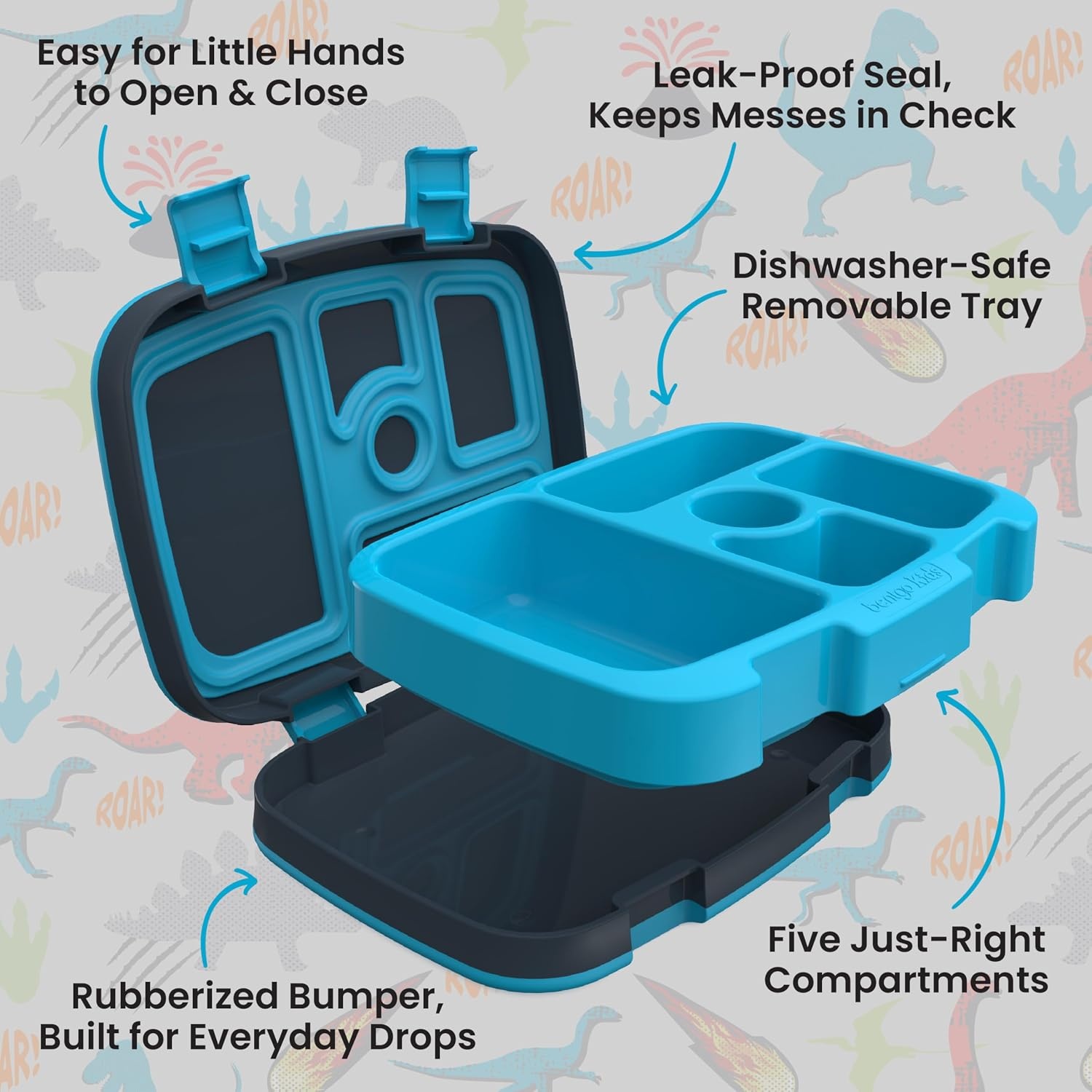 image:imageBentgo Kids Prints LeakProof 5Compartment BentoStyle Kids Lunch Box Ideal Portion Sizes for Ages 37 Durable DropProof Dishwasher Safe PFAS amp BPAFree Materials NEW Ballet amp BowsDinosaur