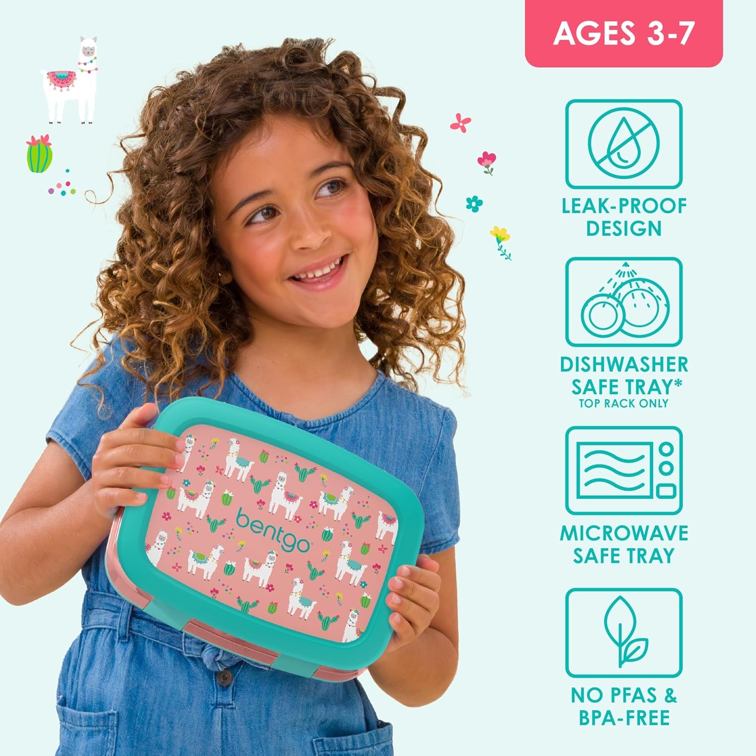 image:imageBentgo Kids Prints LeakProof 5Compartment BentoStyle Kids Lunch Box Ideal Portion Sizes for Ages 37 Durable DropProof Dishwasher Safe PFAS amp BPAFree Materials NEW Ballet amp BowsLlamas