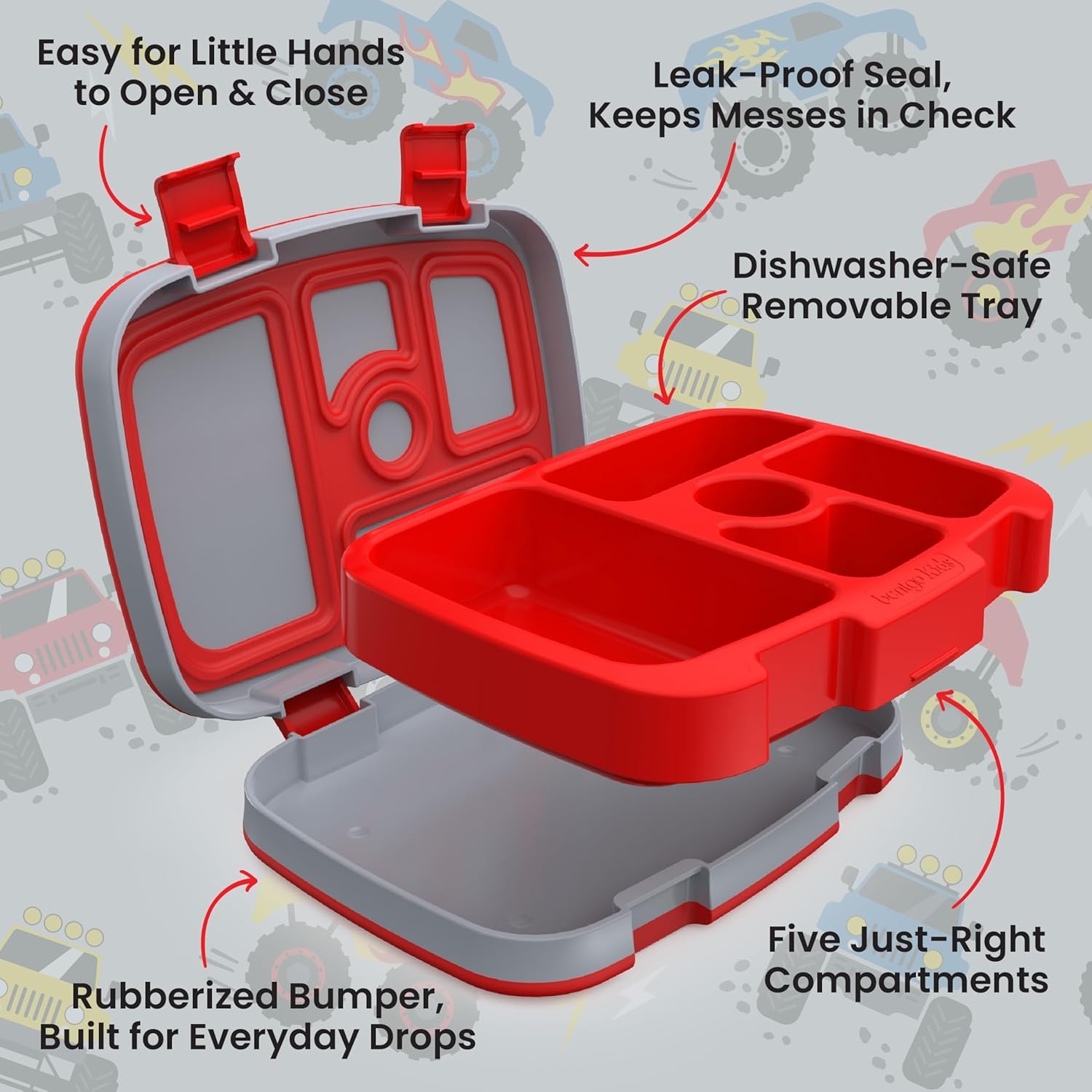 image:imageBentgo Kids Prints LeakProof 5Compartment BentoStyle Kids Lunch Box Ideal Portion Sizes for Ages 37 Durable DropProof Dishwasher Safe PFAS amp BPAFree Materials NEW Ballet amp BowsTrucks