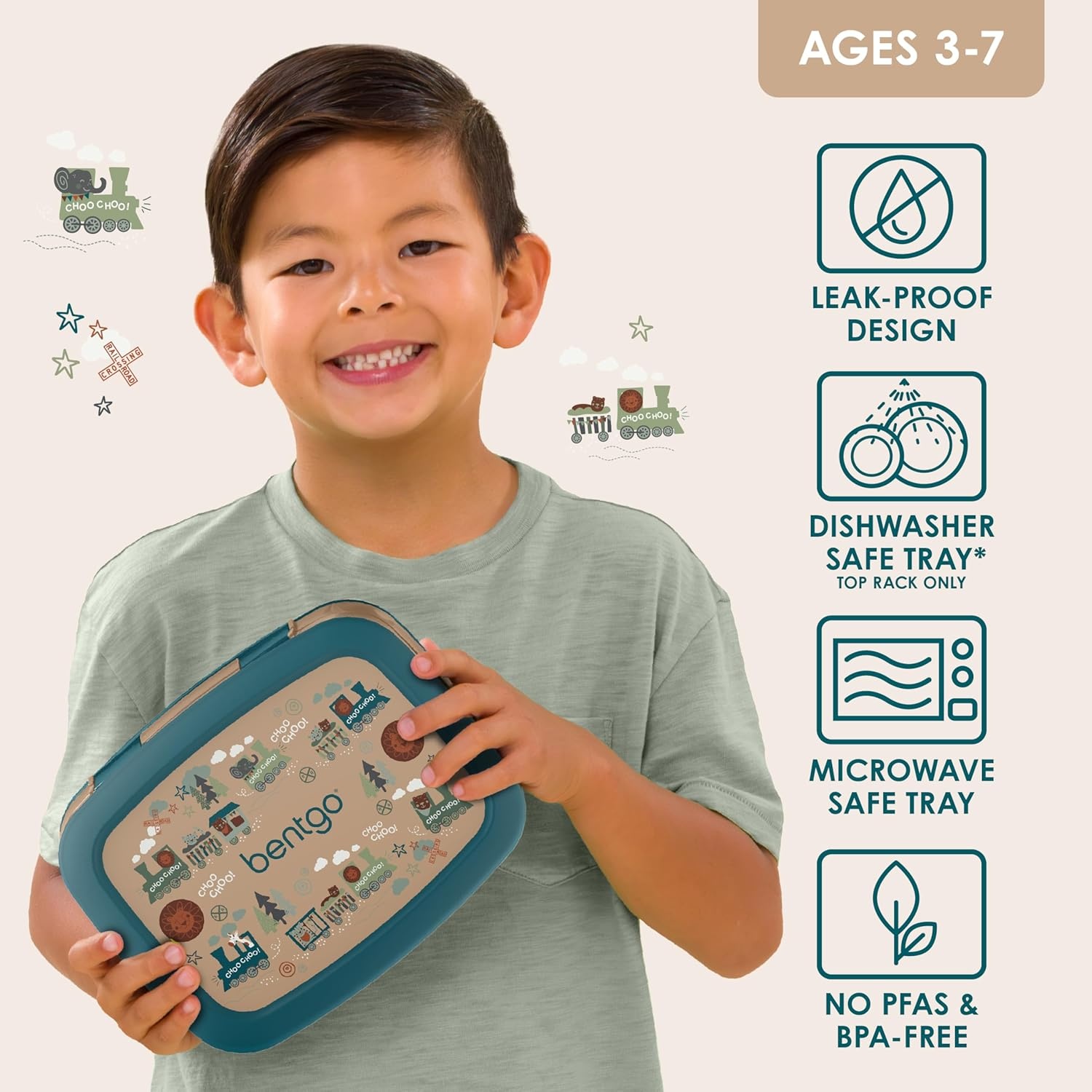 image:imageBentgo Kids Prints LeakProof 5Compartment BentoStyle Kids Lunch Box Ideal Portion Sizes for Ages 37 Durable DropProof Dishwasher Safe PFAS amp BPAFree Materials NEW Ballet amp BowsTrains