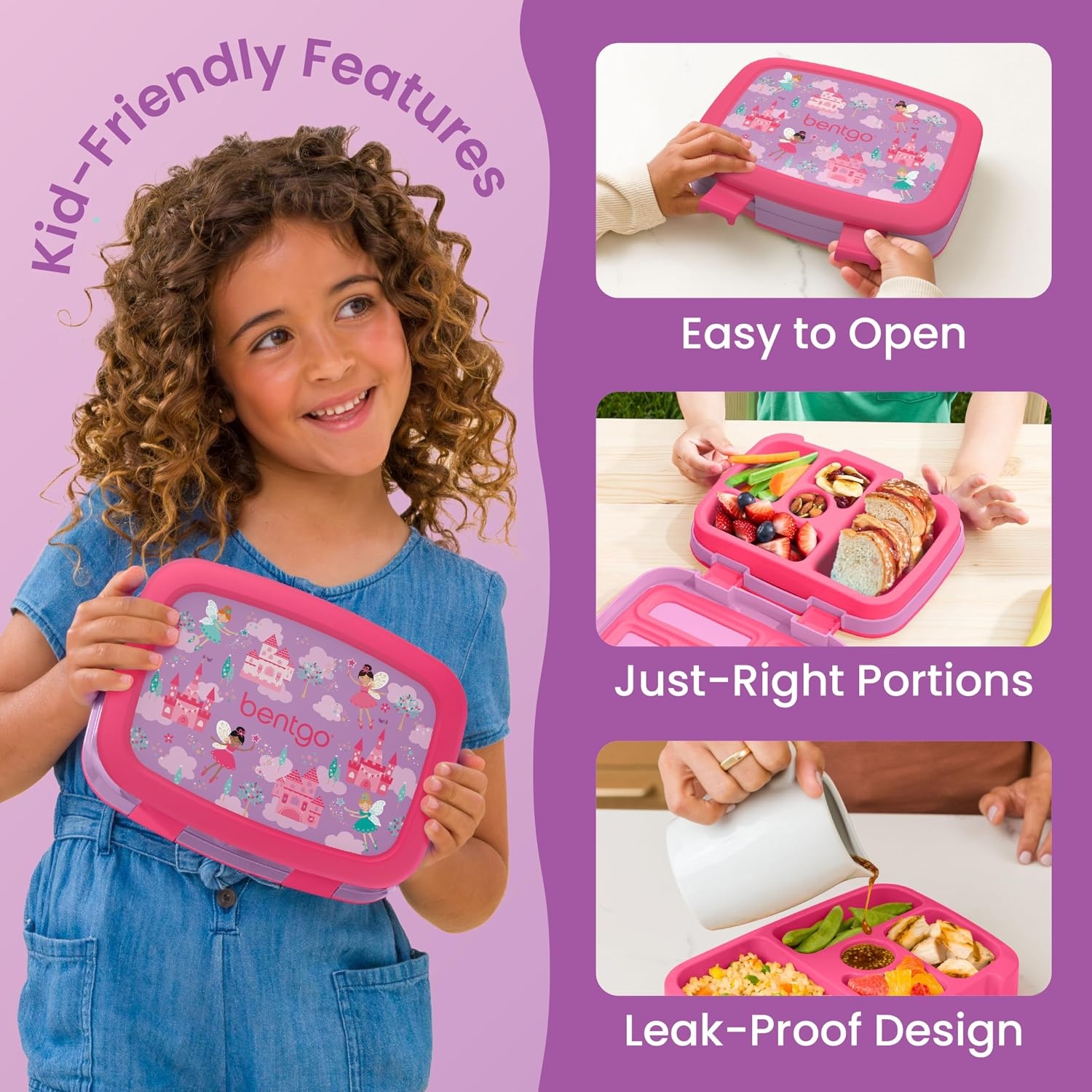 image:imageBentgo Kids Prints LeakProof 5Compartment BentoStyle Kids Lunch Box Ideal Portion Sizes for Ages 37 Durable DropProof Dishwasher Safe PFAS amp BPAFree Materials NEW Ballet amp BowsFairies