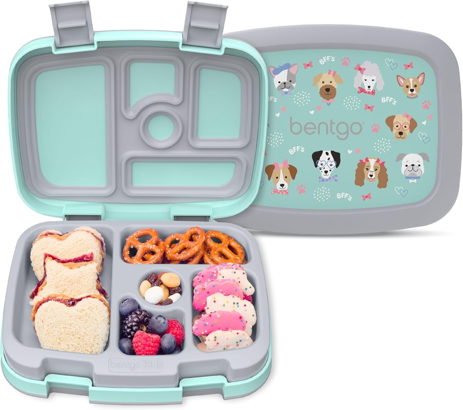 image:imageBentgo Kids Prints LeakProof 5Compartment BentoStyle Kids Lunch Box Ideal Portion Sizes for Ages 37 Durable DropProof Dishwasher Safe PFAS amp BPAFree Materials NEW Ballet amp BowsPuppy Love