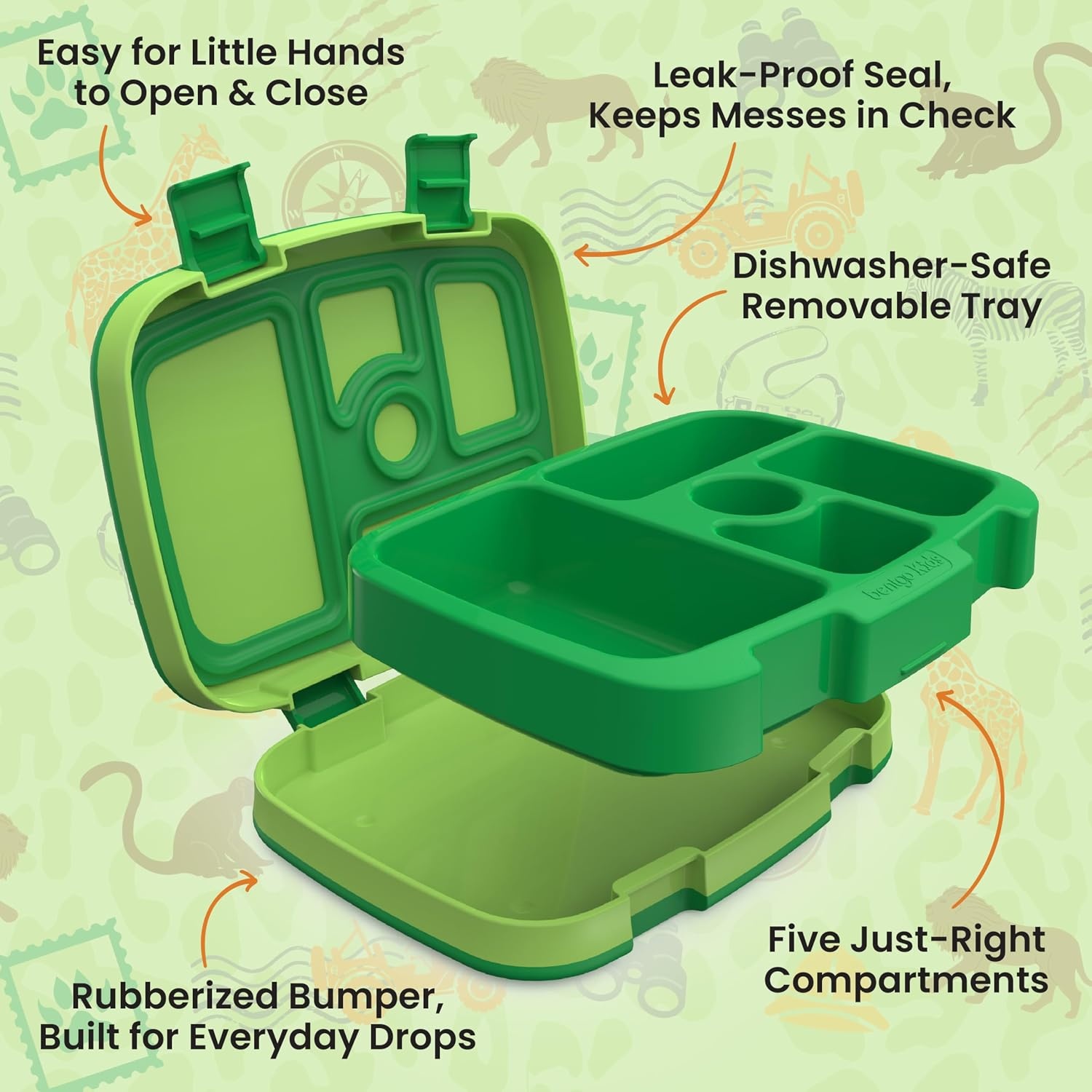 image:imageBentgo Kids Prints LeakProof 5Compartment BentoStyle Kids Lunch Box Ideal Portion Sizes for Ages 37 Durable DropProof Dishwasher Safe PFAS amp BPAFree Materials NEW Ballet amp BowsSafari