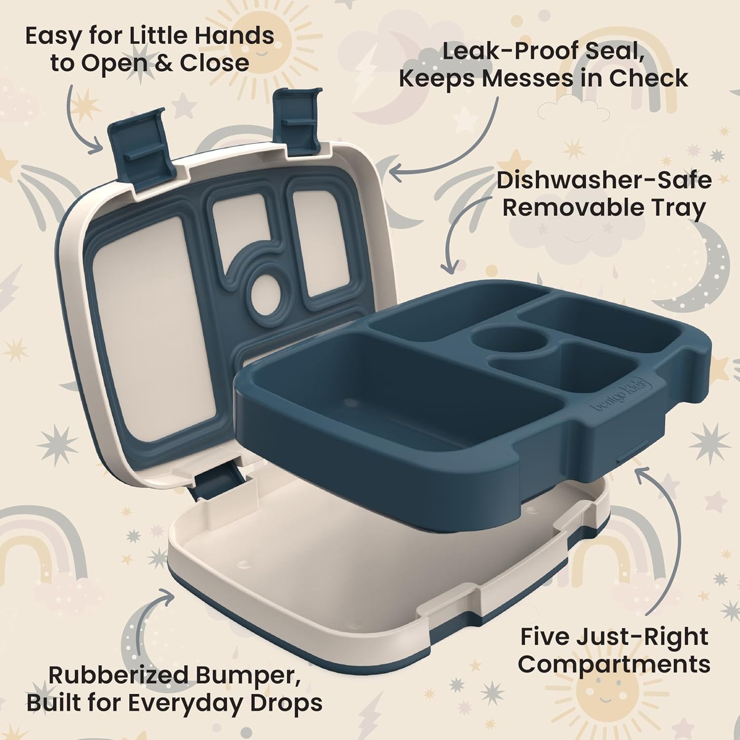image:imageBentgo Kids Prints LeakProof 5Compartment BentoStyle Kids Lunch Box Ideal Portion Sizes for Ages 37 Durable DropProof Dishwasher Safe PFAS amp BPAFree Materials NEW Ballet amp BowsFriendly Skies