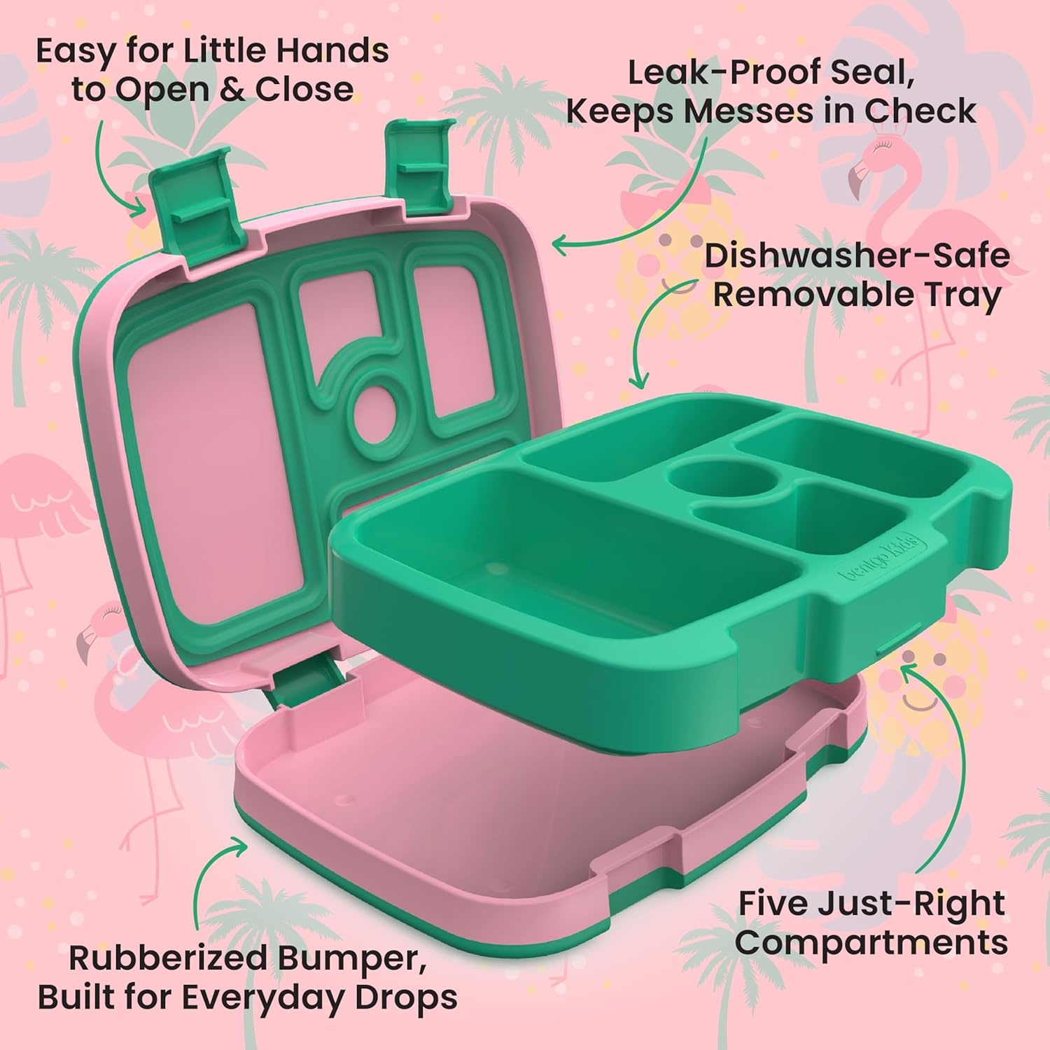 image:imageBentgo Kids Prints LeakProof 5Compartment BentoStyle Kids Lunch Box Ideal Portion Sizes for Ages 37 Durable DropProof Dishwasher Safe PFAS amp BPAFree Materials NEW Ballet amp BowsTropical