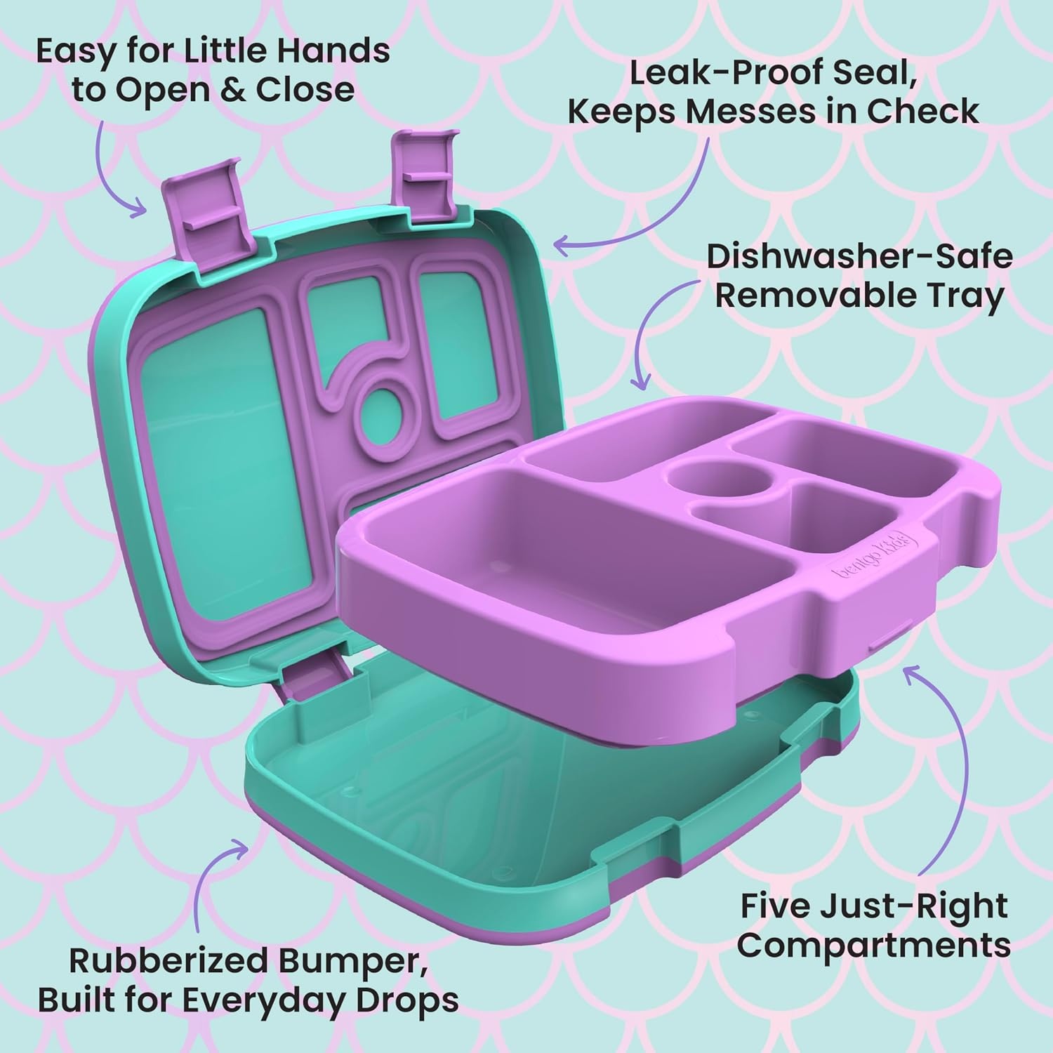 image:imageBentgo Kids Prints LeakProof 5Compartment BentoStyle Kids Lunch Box Ideal Portion Sizes for Ages 37 Durable DropProof Dishwasher Safe PFAS amp BPAFree Materials NEW Ballet amp BowsMermaid Scales