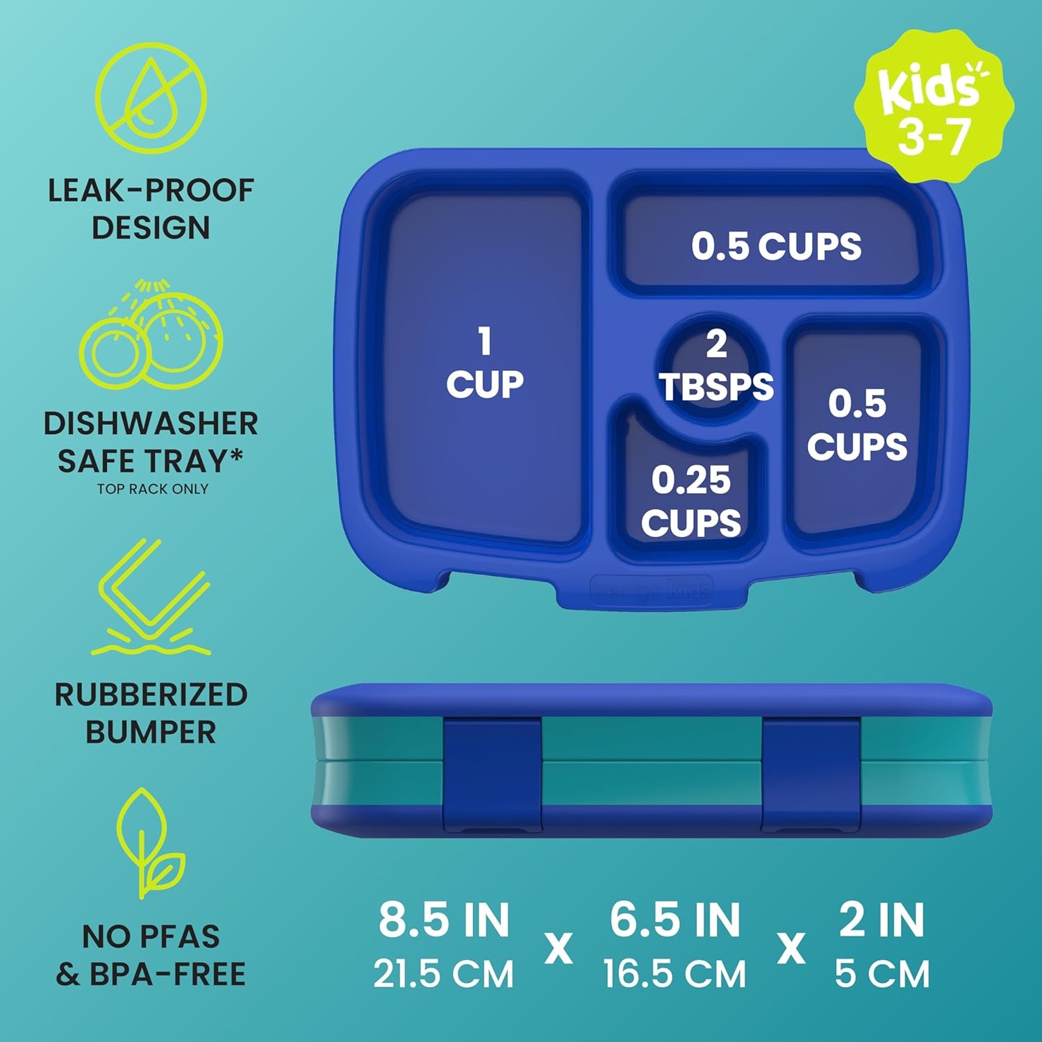 image:imageBentgo Kids Prints LeakProof 5Compartment BentoStyle Kids Lunch Box Ideal Portion Sizes for Ages 37 Durable DropProof Dishwasher Safe PFAS amp BPAFree Materials NEW Ballet amp BowsSharks