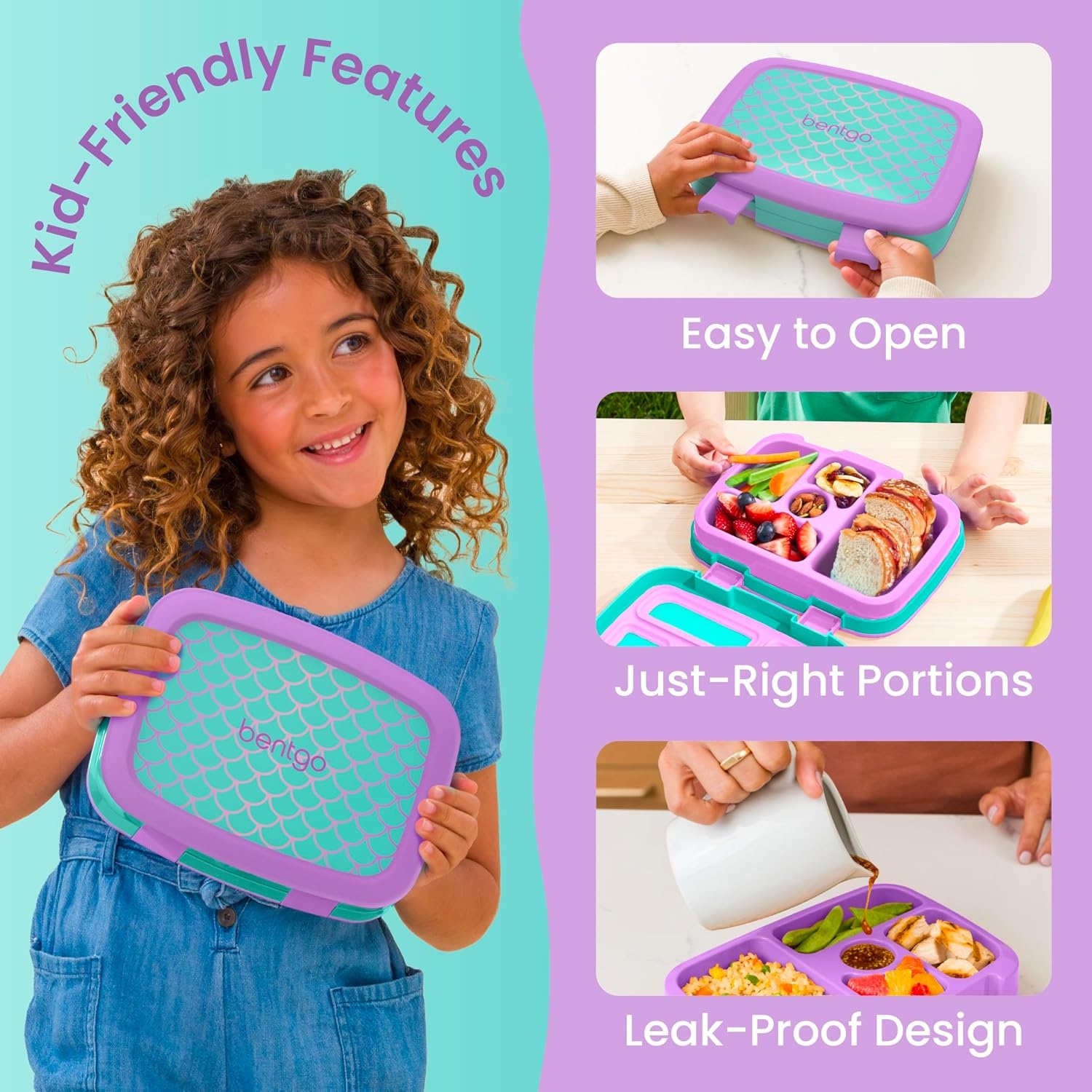 image:imageBentgo Kids Prints LeakProof 5Compartment BentoStyle Kids Lunch Box Ideal Portion Sizes for Ages 37 Durable DropProof Dishwasher Safe PFAS amp BPAFree Materials NEW Ballet amp BowsMermaid Scales