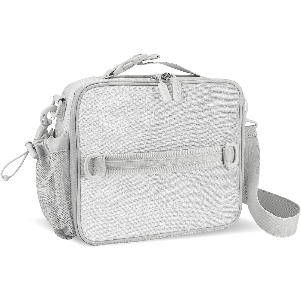 image:imageBentgo Kids Prints DoubleInsulated Reusable Lunch Bag For Kids 3 Adjustable Strap Holds Lunch BoxWater BottleSnacks EasyClean WaterResistant Pockets NEW Ballet amp BowsGlitter Edition Silver