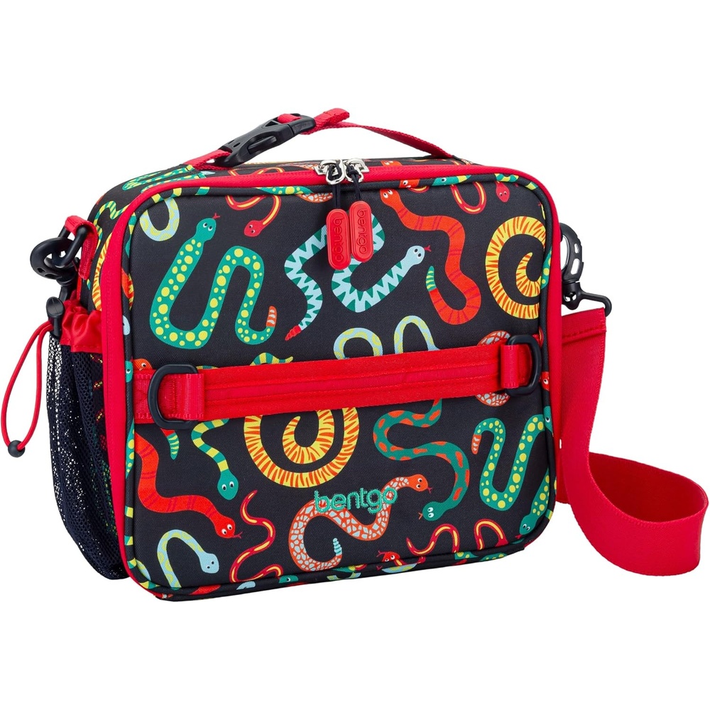 image:imageBentgo Kids Prints DoubleInsulated Reusable Lunch Bag For Kids 3 Adjustable Strap Holds Lunch BoxWater BottleSnacks EasyClean WaterResistant Pockets NEW Ballet amp BowsSssnakes