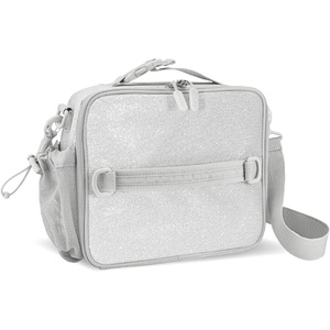 Bentgo Kids Prints Double-Insulated Reusable Lunch Bag | For Kids 3+, Adjustable Strap; Holds Lunch Box/Water Bottle/Snacks; Easy-Clean, Water-Resistant, Pockets (NEW Ballet & Bows)(Glitter Edition – Silver)
