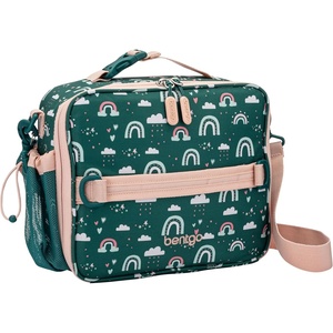 Bentgo Kids Prints Double-Insulated Reusable Lunch Bag | For Kids 3+, Adjustable Strap; Holds Lunch Box/Water Bottle/Snacks; Easy-Clean, Water-Resistant, Pockets (NEW Ballet & Bows)(Green Rainbow)