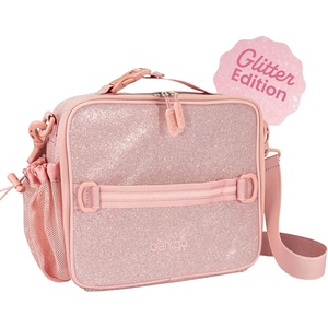 Bentgo Kids Prints Double-Insulated Reusable Lunch Bag | For Kids 3+, Adjustable Strap; Holds Lunch Box/Water Bottle/Snacks; Easy-Clean, Water-Resistant, Pockets (NEW Ballet & Bows)(Glitter Edition – Petal Pink)