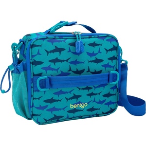 Bentgo Kids Prints Double-Insulated Reusable Lunch Bag | For Kids 3+, Adjustable Strap; Holds Lunch Box/Water Bottle/Snacks; Easy-Clean, Water-Resistant, Pockets (NEW Ballet & Bows)(Sharks)