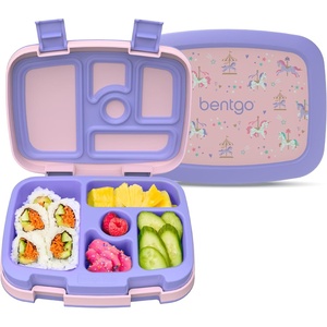 Bentgo Kids Prints Leak-Proof 5-Compartment Bento-Style Kids Lunch Box | Ideal Portion Sizes for Ages 3-7, Durable, Drop-Proof, Dishwasher Safe, PFAS & BPA-Free Materials (NEW Ballet & Bows)(Carousel Unicorns)