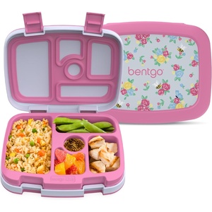 Bentgo Kids Prints Leak-Proof 5-Compartment Bento-Style Kids Lunch Box | Ideal Portion Sizes for Ages 3-7, Durable, Drop-Proof, Dishwasher Safe, PFAS & BPA-Free Materials (NEW Ballet & Bows)(Blooming Floral)