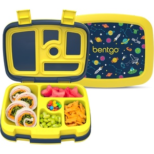 Bentgo Kids Prints Leak-Proof 5-Compartment Bento-Style Kids Lunch Box | Ideal Portion Sizes for Ages 3-7, Durable, Drop-Proof, Dishwasher Safe, PFAS & BPA-Free Materials (NEW Ballet & Bows)(Space)
