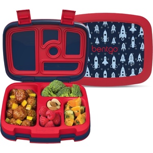 Bentgo Kids Prints Leak-Proof 5-Compartment Bento-Style Kids Lunch Box | Ideal Portion Sizes for Ages 3-7, Durable, Drop-Proof, Dishwasher Safe, PFAS & BPA-Free Materials (NEW Ballet & Bows)(Rocket)