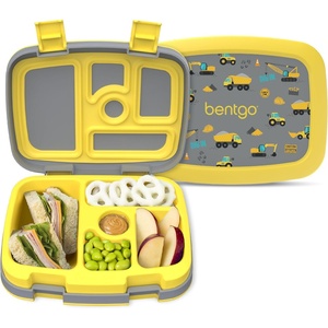 Bentgo Kids Prints Leak-Proof 5-Compartment Bento-Style Kids Lunch Box | Ideal Portion Sizes for Ages 3-7, Durable, Drop-Proof, Dishwasher Safe, PFAS & BPA-Free Materials (NEW Ballet & Bows)(Construction Trucks)