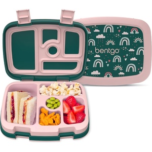 Bentgo Kids Prints Leak-Proof 5-Compartment Bento-Style Kids Lunch Box | Ideal Portion Sizes for Ages 3-7, Durable, Drop-Proof, Dishwasher Safe, PFAS & BPA-Free Materials (NEW Ballet & Bows)(Green Rainbow)