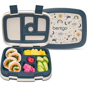 Bentgo Kids Prints Leak-Proof 5-Compartment Bento-Style Kids Lunch Box | Ideal Portion Sizes for Ages 3-7, Durable, Drop-Proof, Dishwasher Safe, PFAS & BPA-Free Materials (NEW Ballet & Bows)(Friendly Skies)