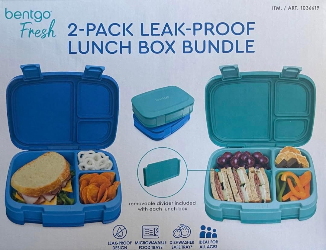 image:imageBentgo Fresh BlueGreen 2 PACK New amp Improved LeakProof Versatile 4Compartment BentoStyle Lunch Box