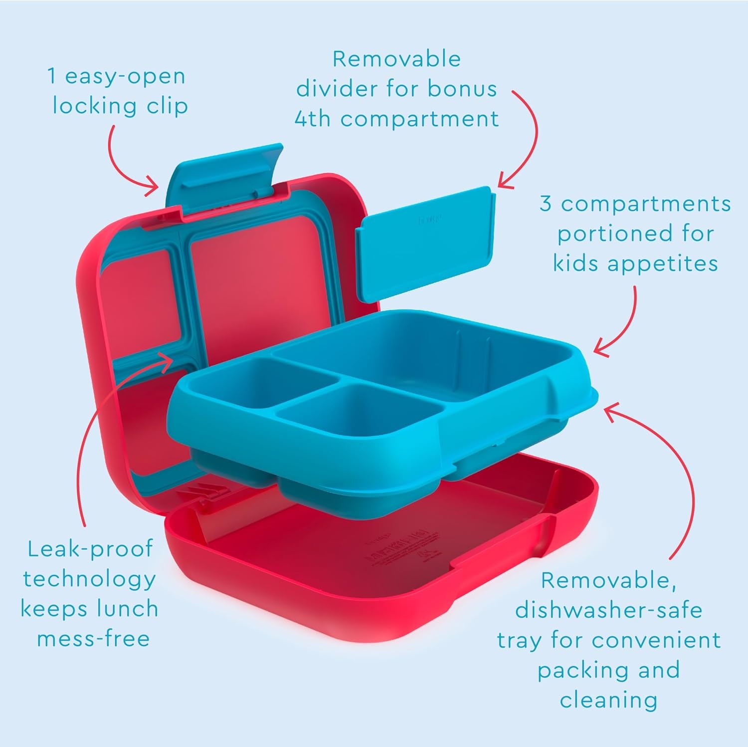 image:imageBentgo Pop LeakProof 34 Compartment BentoStyle Lunch BoxFlame RedTurquoise