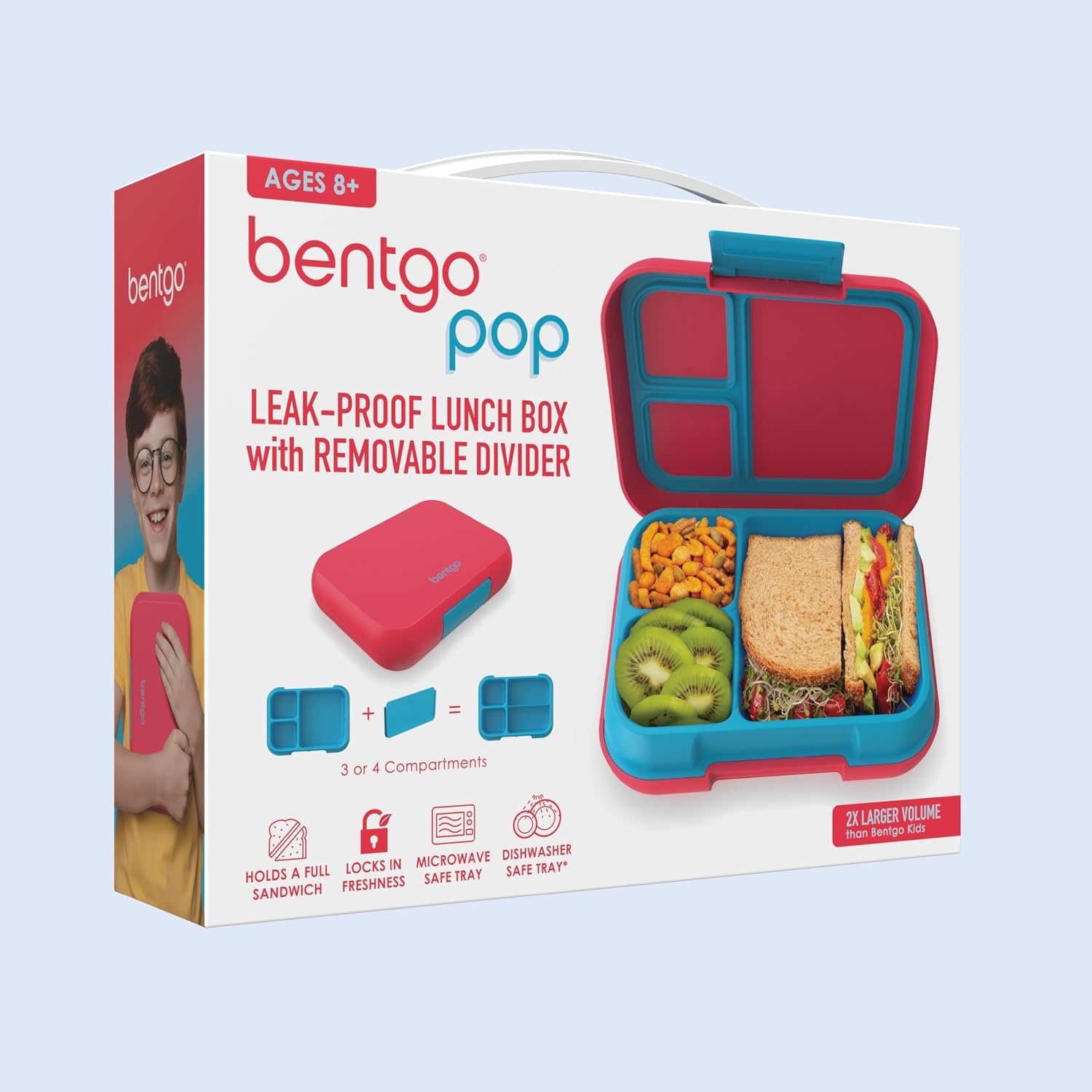 image:imageBentgo Pop LeakProof 34 Compartment BentoStyle Lunch BoxFlame RedTurquoise