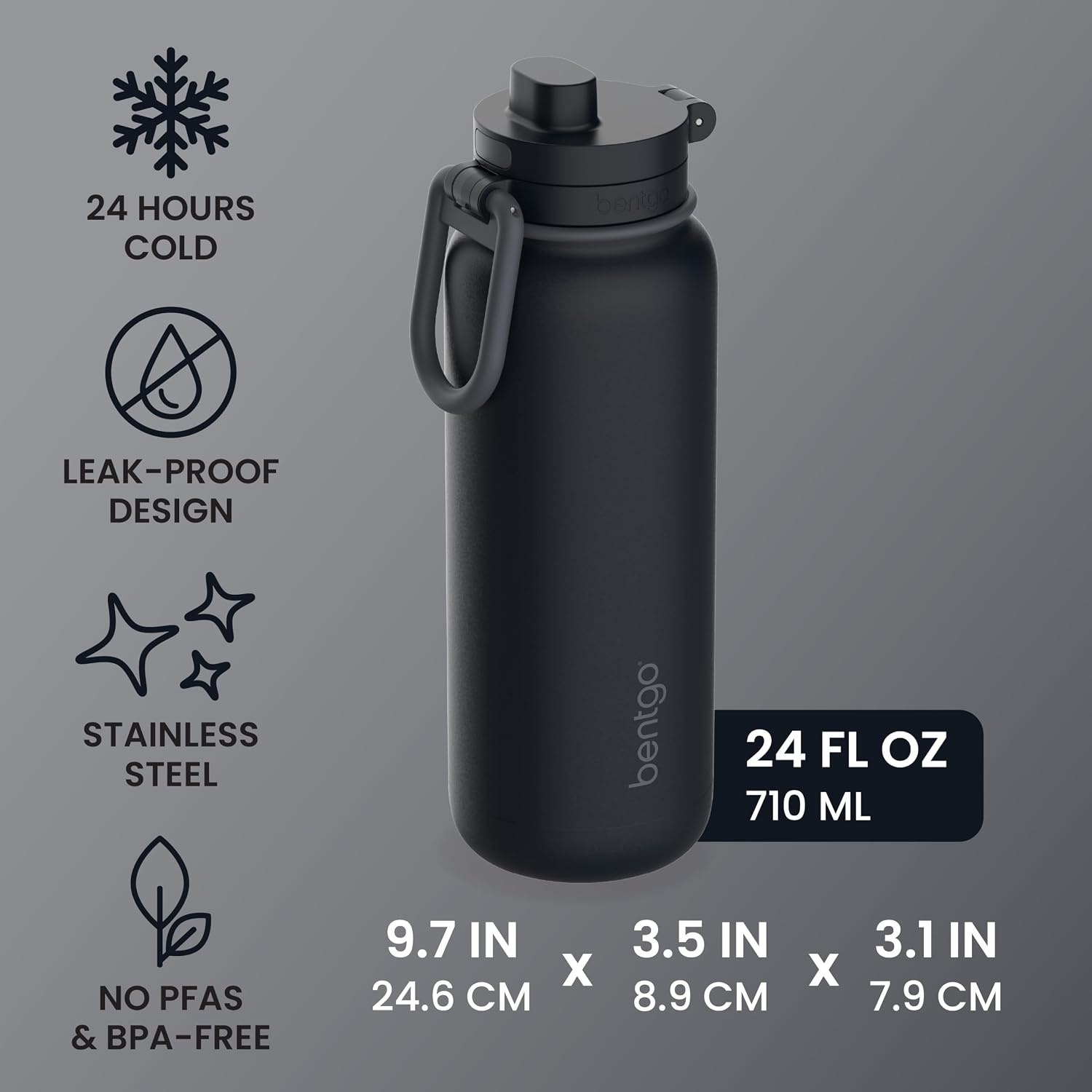 image:imageBentgo Flip 2in1 Straw amp Chug LeakProof Insulated Water Bottle 40 fl ozBack to Black