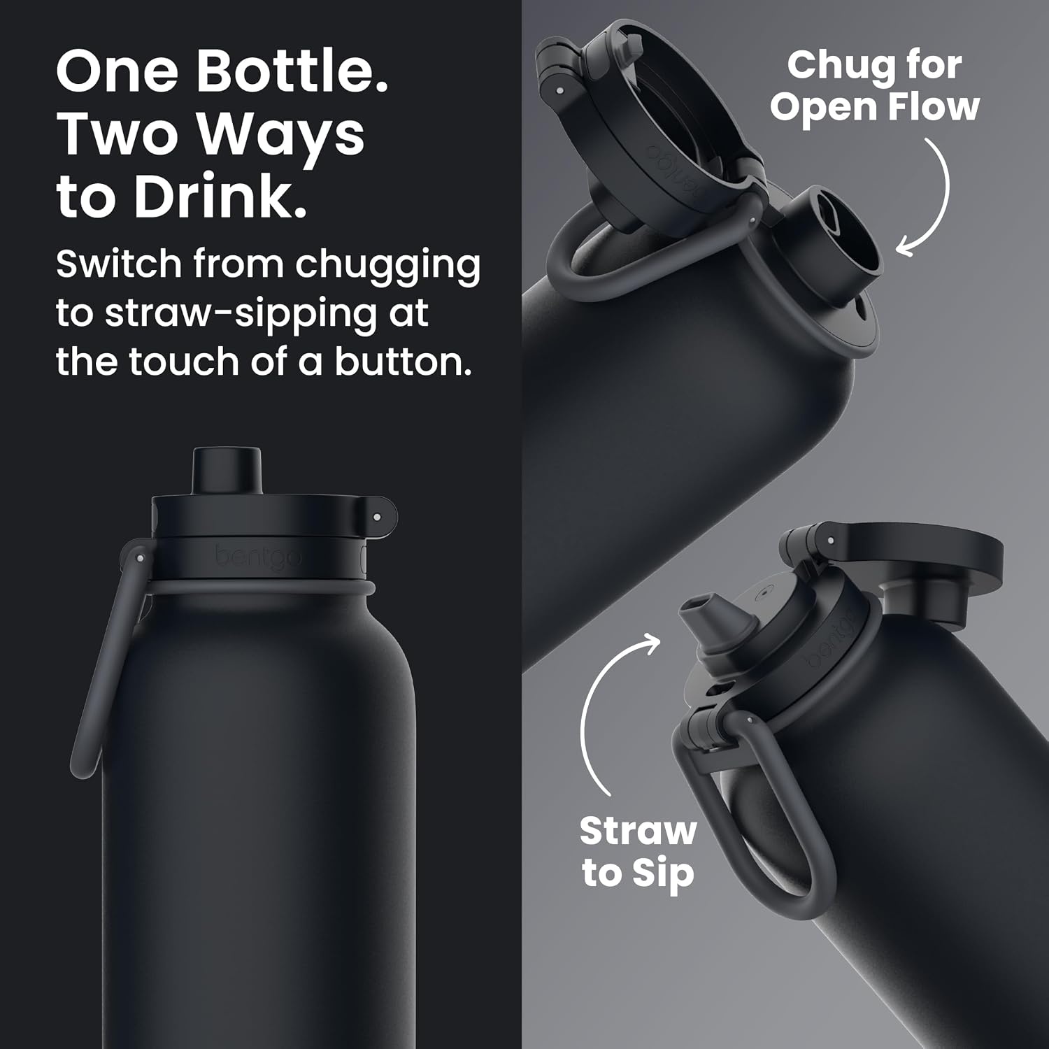 image:imageBentgo Flip 2in1 Straw amp Chug LeakProof Insulated Water Bottle 40 fl ozBack to Black