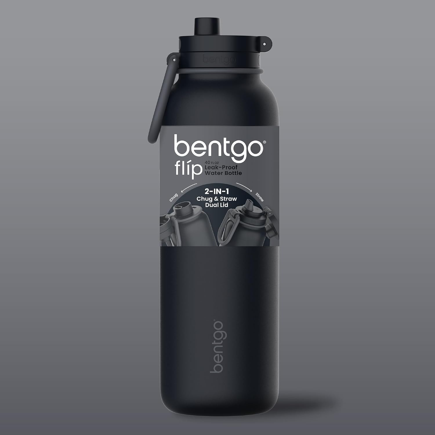 image:imageBentgo Flip 2in1 Straw amp Chug LeakProof Insulated Water Bottle 40 fl ozBack to Black