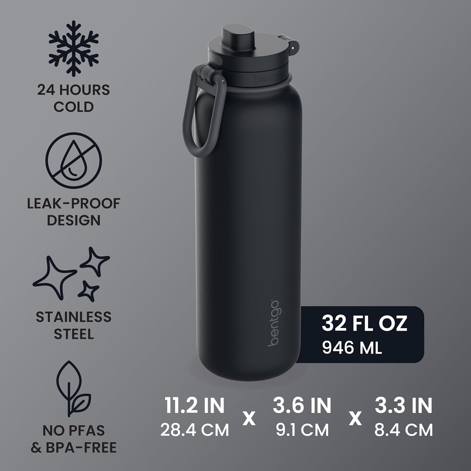 image:imageBentgo Flip 2in1 Straw amp Chug LeakProof Insulated Water Bottle 40 fl ozBack to Black