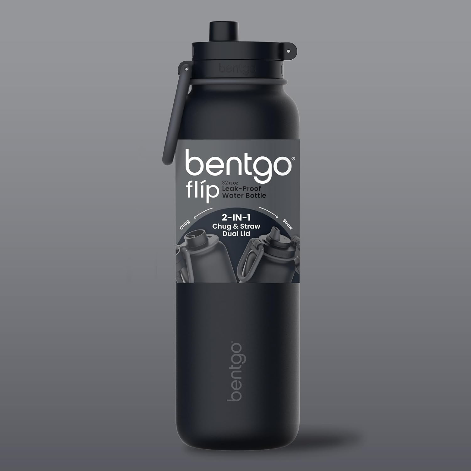 image:imageBentgo Flip 2in1 Straw amp Chug LeakProof Insulated Water Bottle 40 fl ozBack to Black