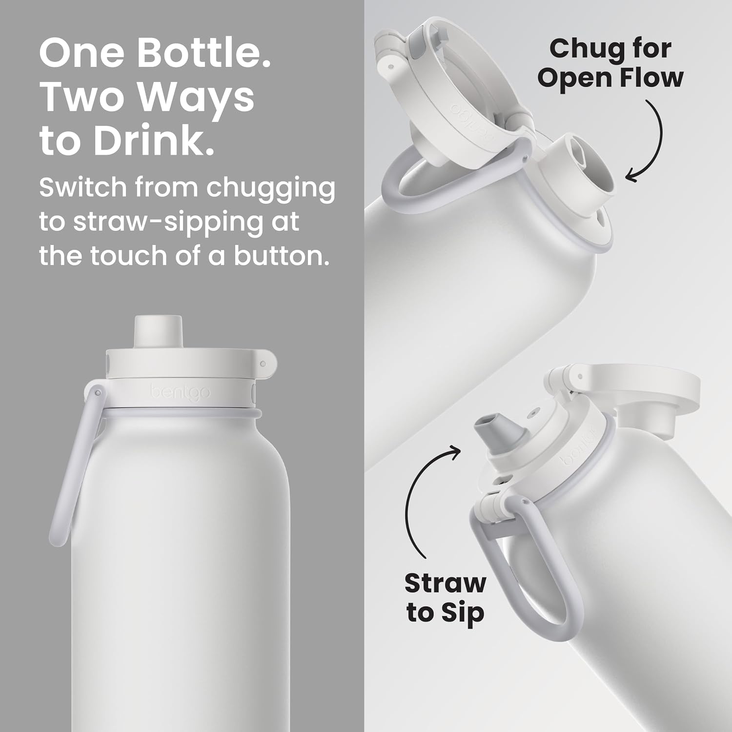 image:imageBentgo Flip 2in1 Straw amp Chug LeakProof Insulated Water Bottle 40 fl ozBlanc