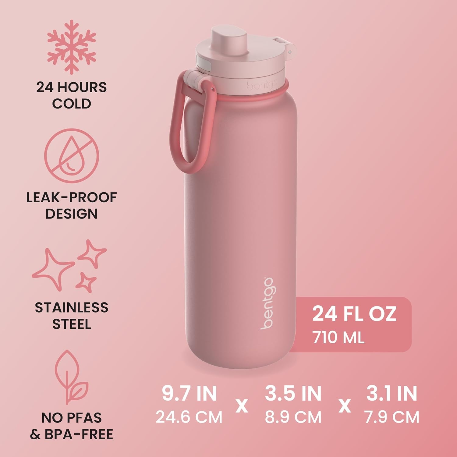 image:imageBentgo Flip 2in1 Straw amp Chug LeakProof Insulated Water Bottle 40 fl ozBlushing