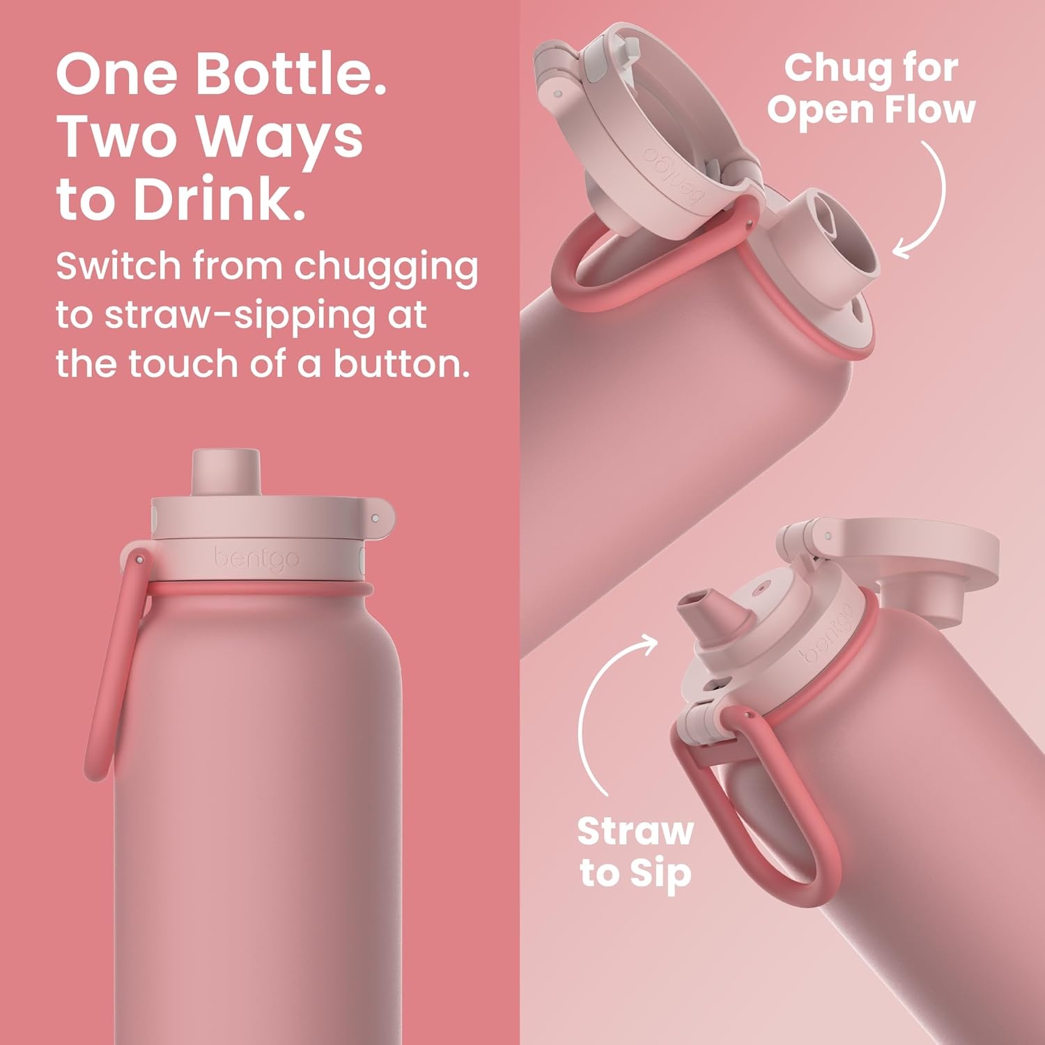 image:imageBentgo Flip 2in1 Straw amp Chug LeakProof Insulated Water Bottle 40 fl ozBlushing