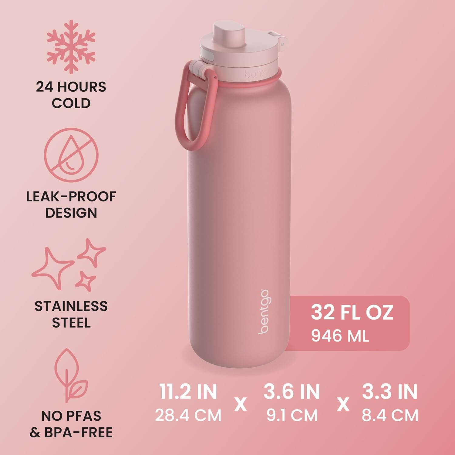 image:imageBentgo Flip 2in1 Straw amp Chug LeakProof Insulated Water Bottle 40 fl ozBlushing