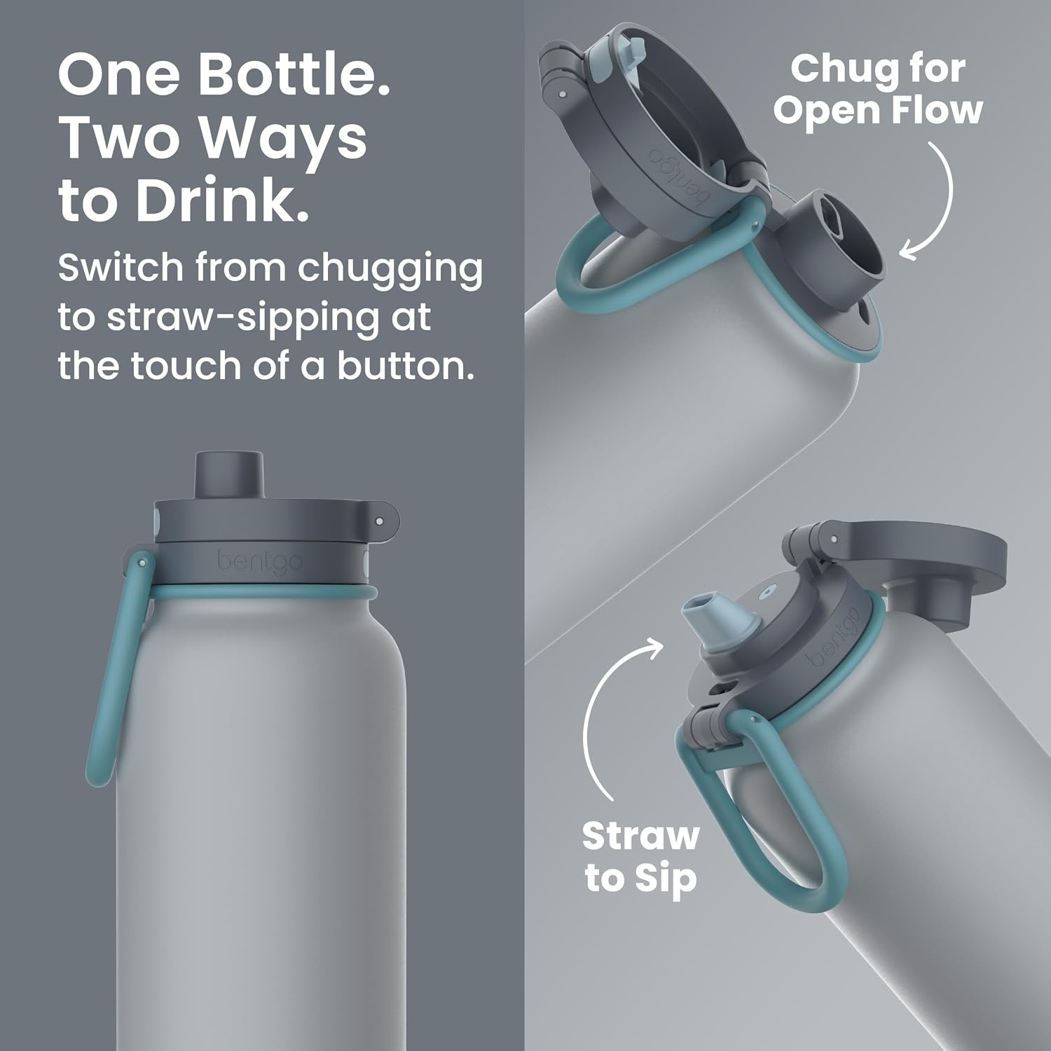 image:imageBentgo Flip 2in1 Straw amp Chug LeakProof Insulated Water Bottle 40 fl ozGray Surf