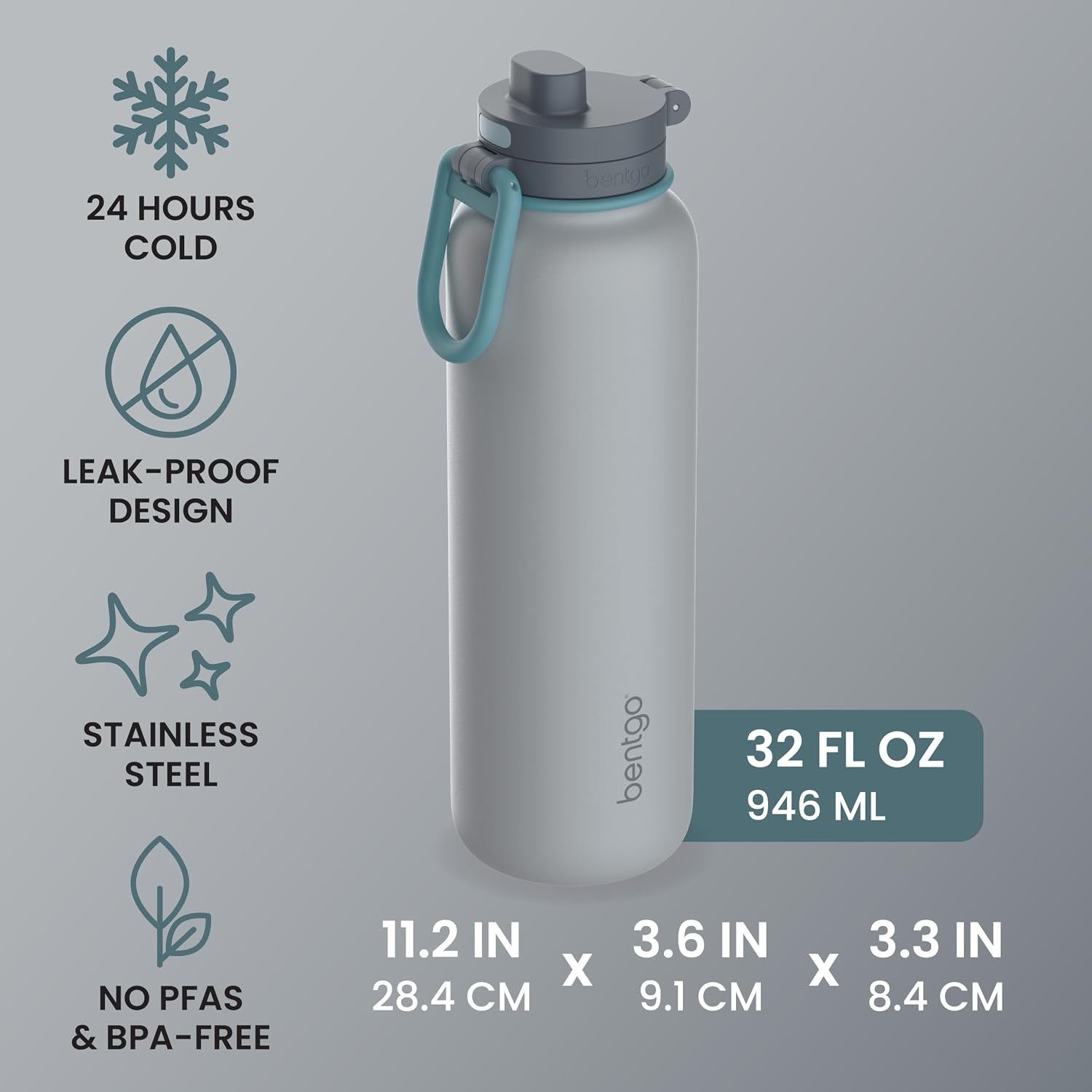 image:imageBentgo Flip 2in1 Straw amp Chug LeakProof Insulated Water Bottle 40 fl ozGray Surf