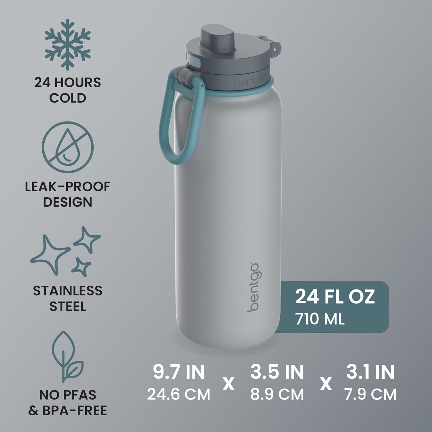 image:imageBentgo Flip 2in1 Straw amp Chug LeakProof Insulated Water Bottle 40 fl ozGray Surf