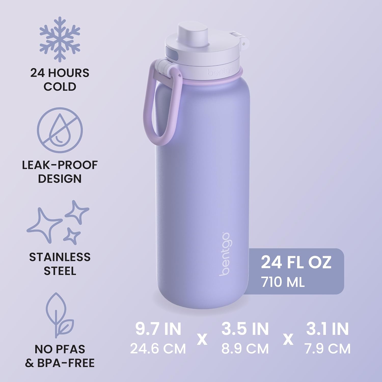 image:imageBentgo Flip 2in1 Straw amp Chug LeakProof Insulated Water Bottle 40 fl ozLilac Cloud