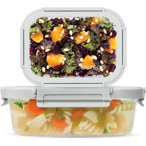 Bentgo Glass Leak-Proof Food Storage 4-Piece Set (One 2.7 Cup Container and One 4.4 Cup Container) – Durable 1-Compartment Meal Prep Containers & Airtight Locking Lids (Pebble/Fog)(Pebble/Fog 2-Pack (Medium & Large))
